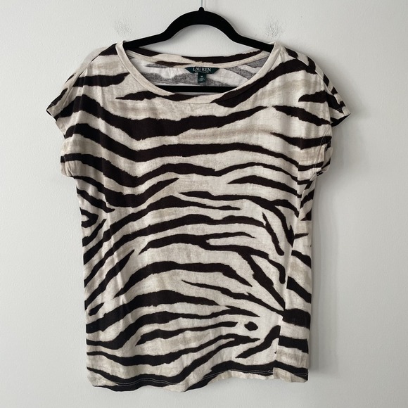 Ralph Lauren Animal Zebra Print Top Size M Stretch Knit Old Money Western Boho - Picture 1 of 8